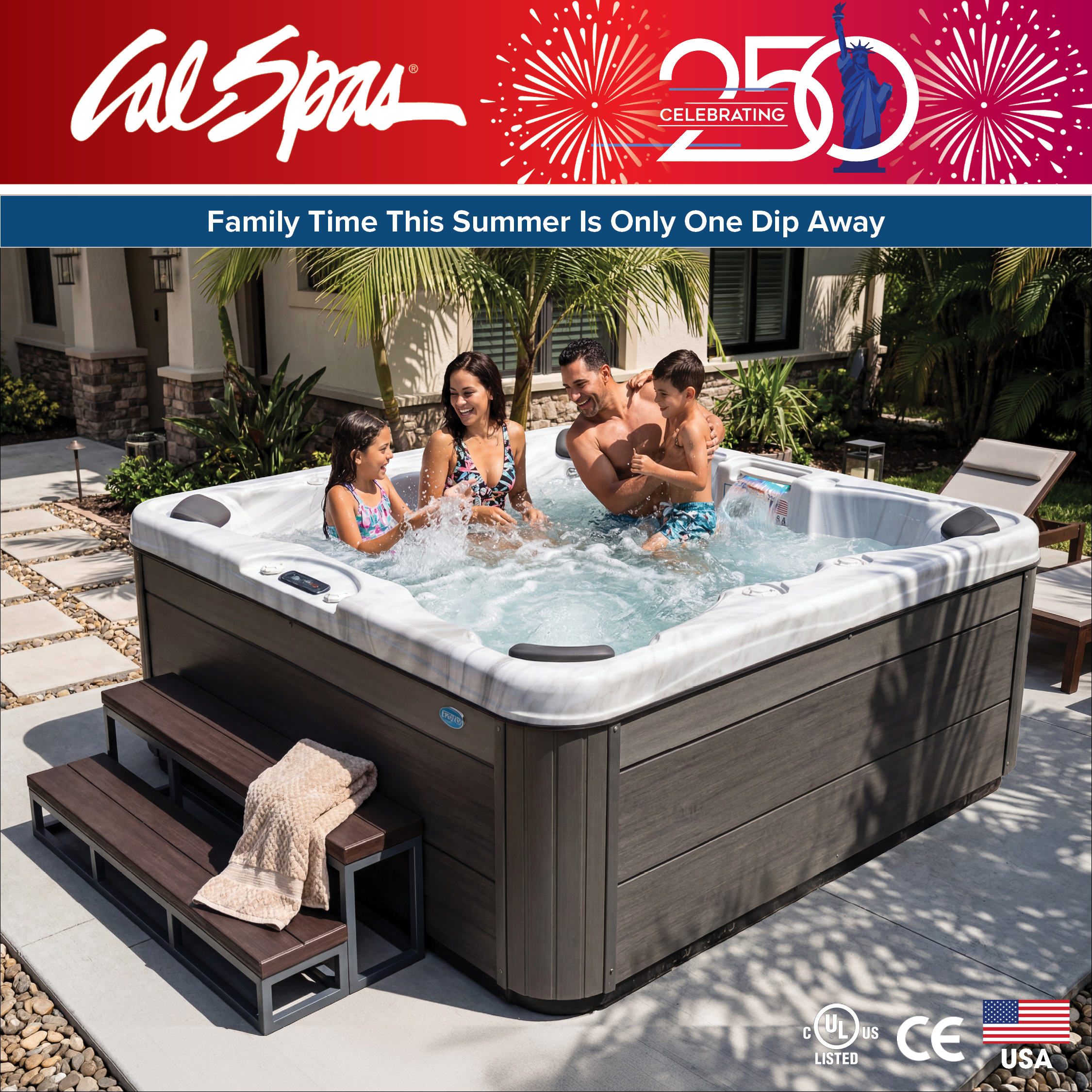 Calspas hot tub being used in a family setting - Moreno Valley